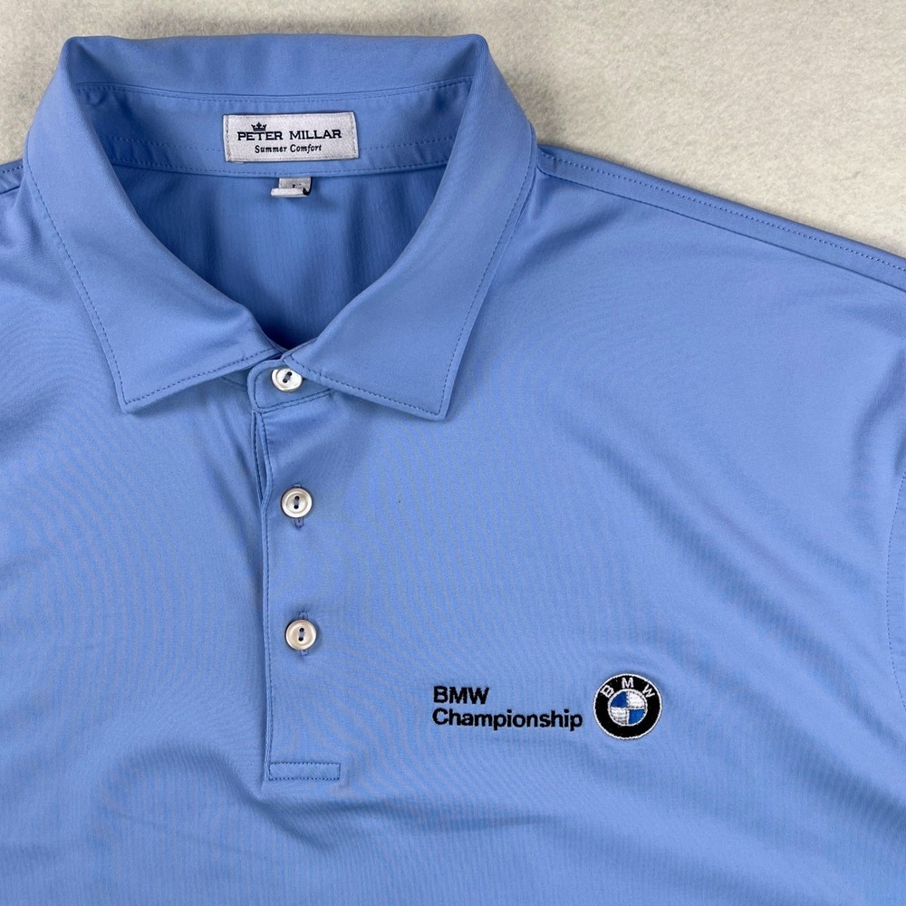 Peter Millar Summer Comfort BMW Championship Golf Polo Mens Large Blue Stretch